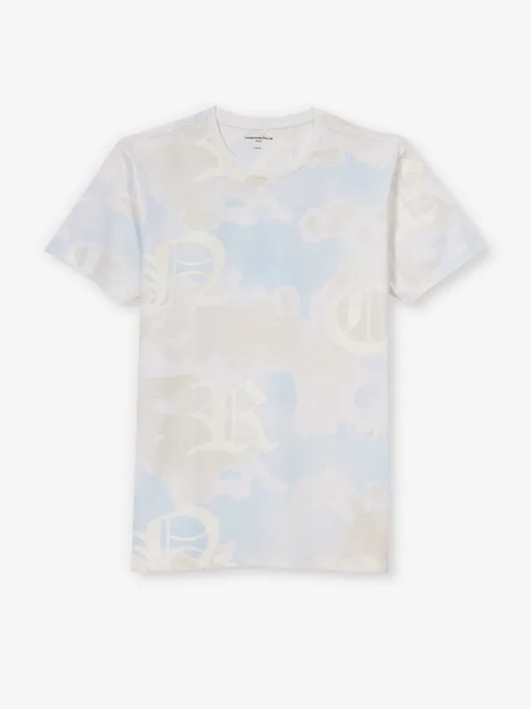 CRIMSOUNE CLUB light green printed cotton slim fit tshirt