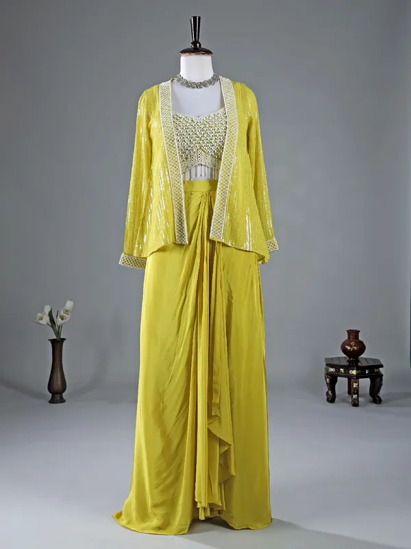 Light green satin silk indowestern suit