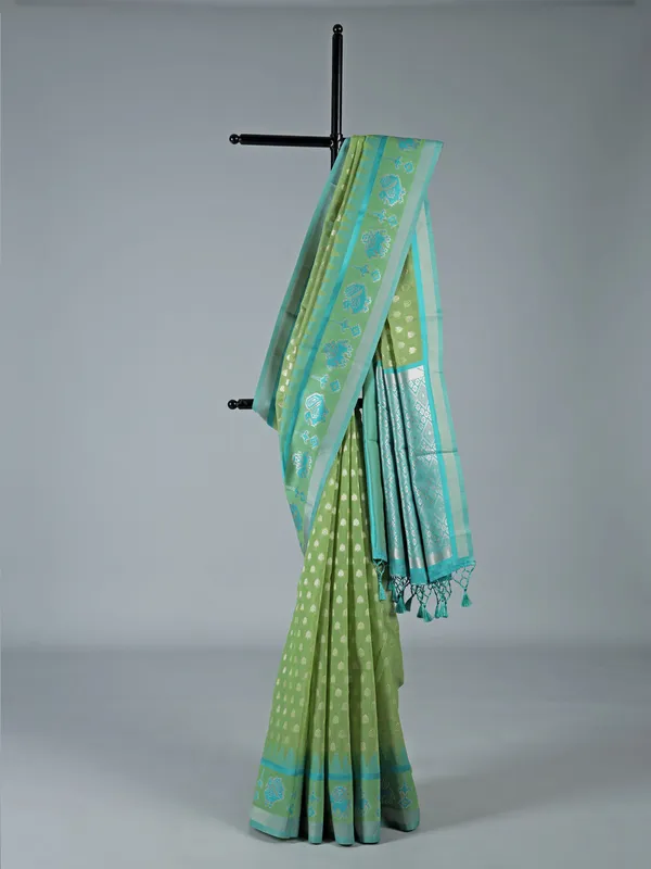 Light green semi cotton silk saree