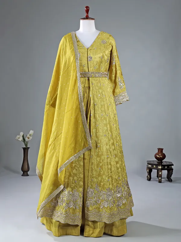 Light green silk lehenga suit with dupatta