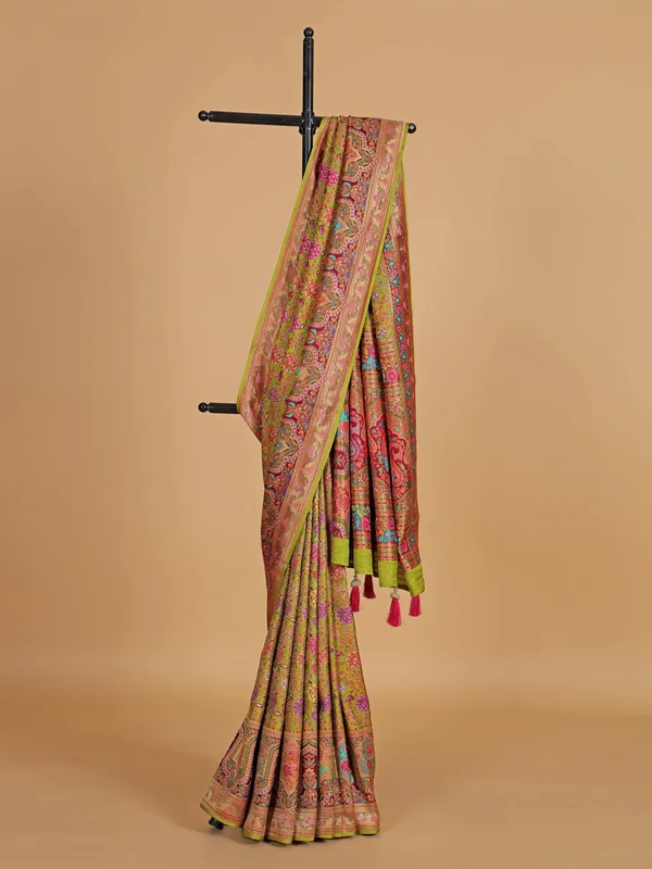 Light green silk saree with zari weaving