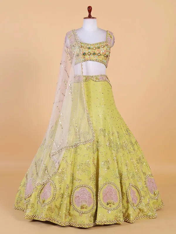 Light green silk wedding lehenga choli