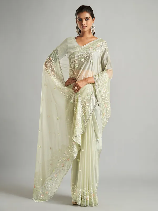 Light green soft organza saree