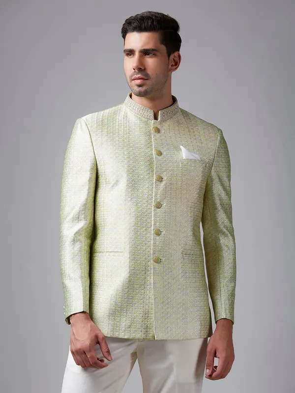 Light green texture silk jodhpuri suit