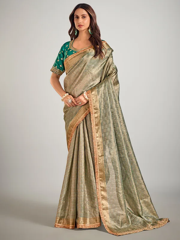 Light green tisse silk zari weaving saree