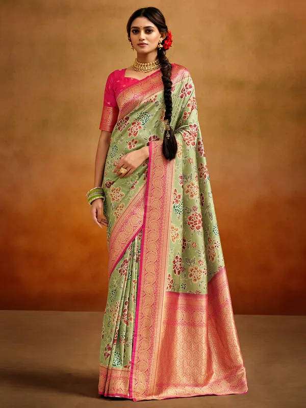 Light green tusser silk saree