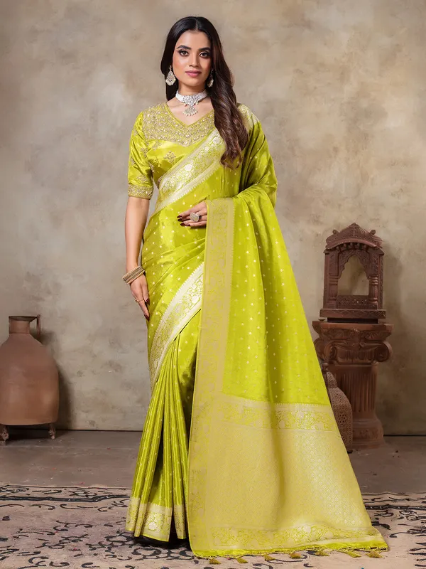 Light green zari weaving saree for wedding