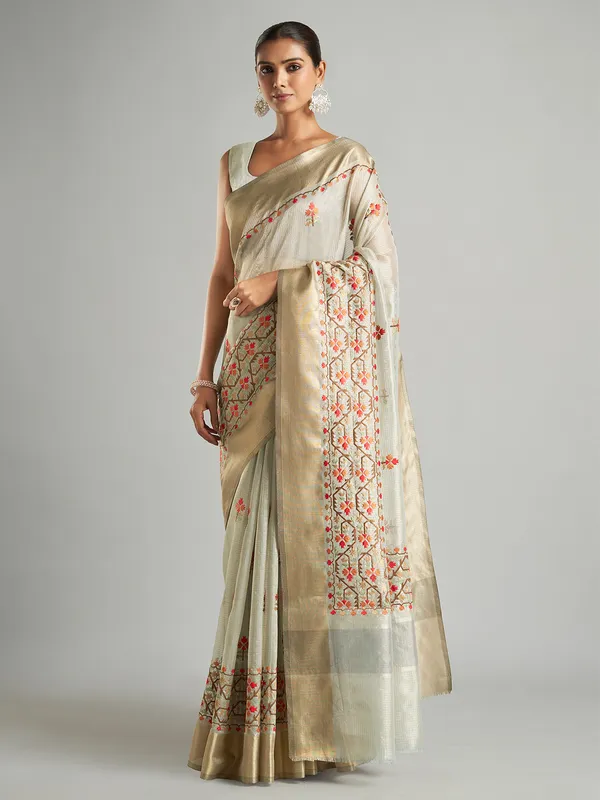 Light grey cotton tissue saree