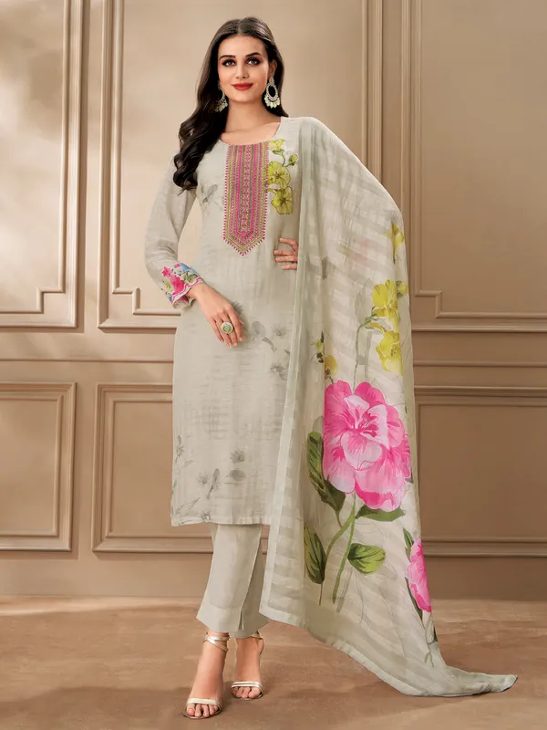 Light grey linen salwar suit