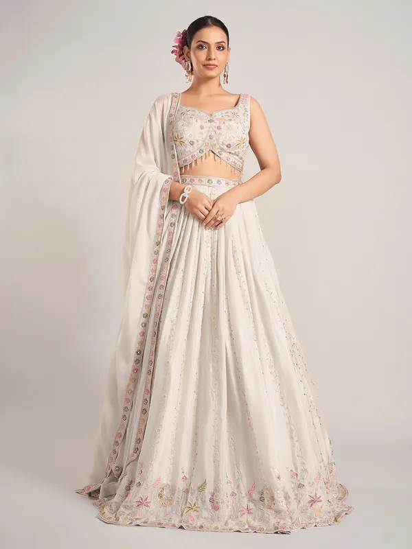 Light grey silk wedding wear lehenga choli
