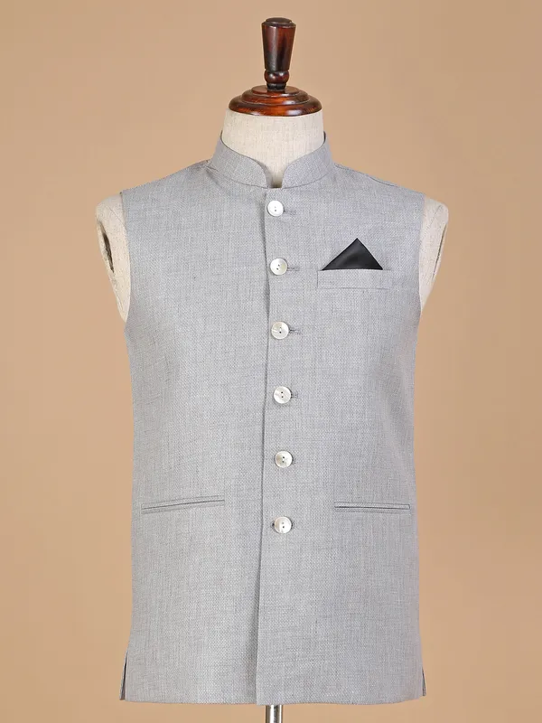 Light grey terry rayon waistcoat in textured