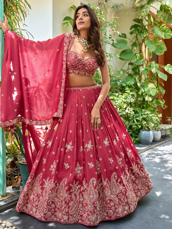 Light maroon silk lehenga choli with dupatta