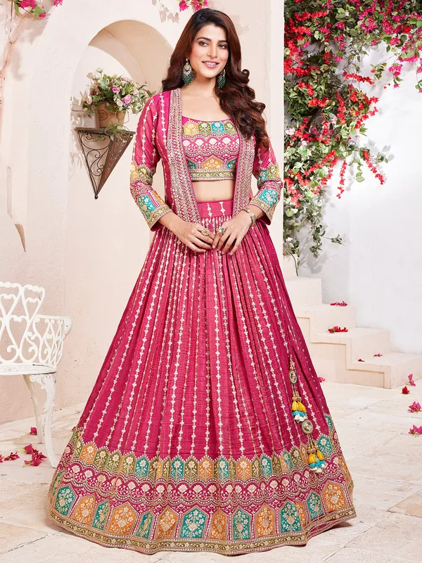 Light maroon silk lehenga choli with jacket