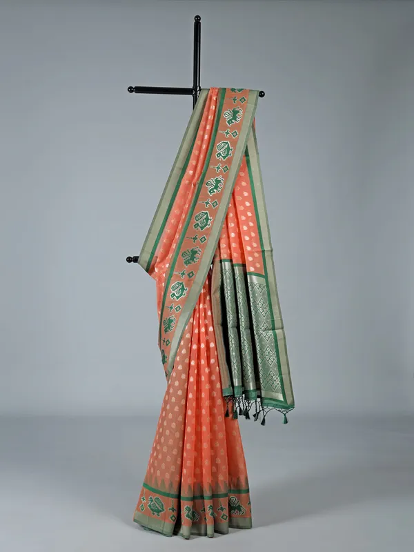 Light orange semi cotton silk saree