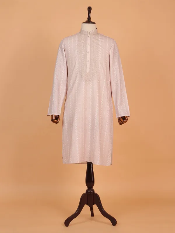 Light peach kurta cotton suit for men
