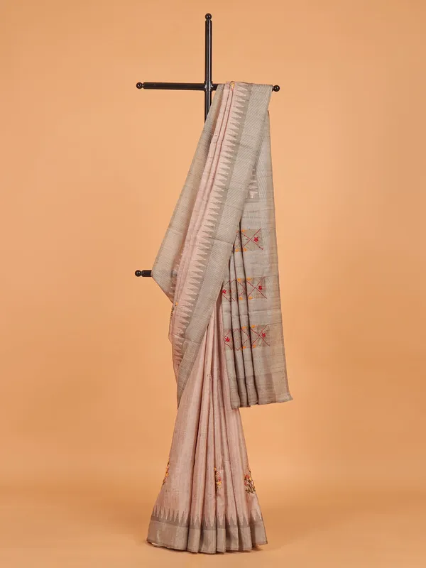 Light peach semi tusser silk saree for women