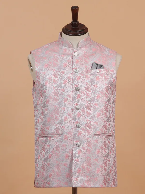 Light pink and grey waistcoat in brocade fabric