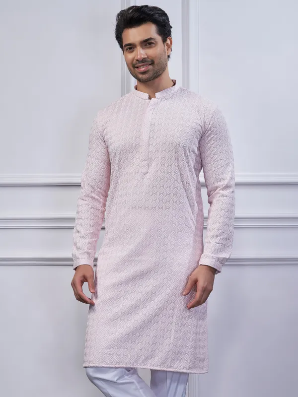 Light pink cotton festival wear kurta suit