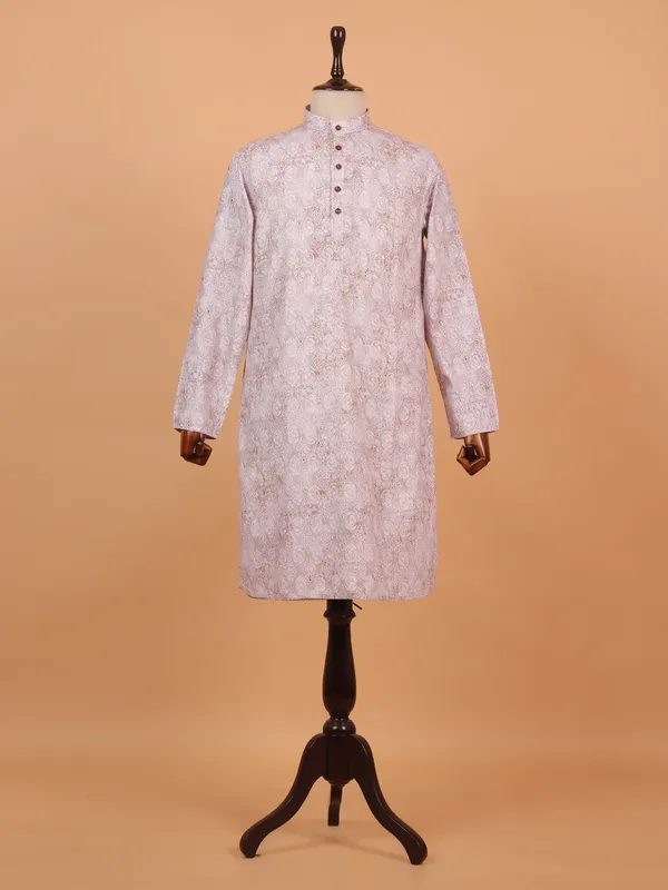 Light pink cotton kurta suit with print