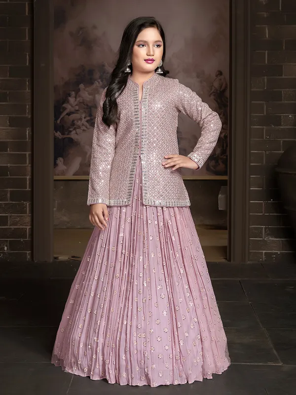 light pink jacket style lahenga choli