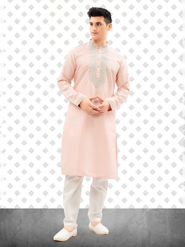 Light pink kurta set with matching bottom