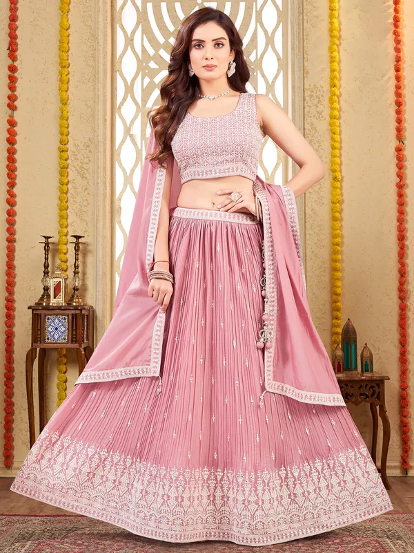Light pink lehenga choli in rich silk
