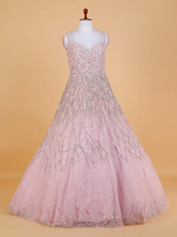 Light pink net floor length gown