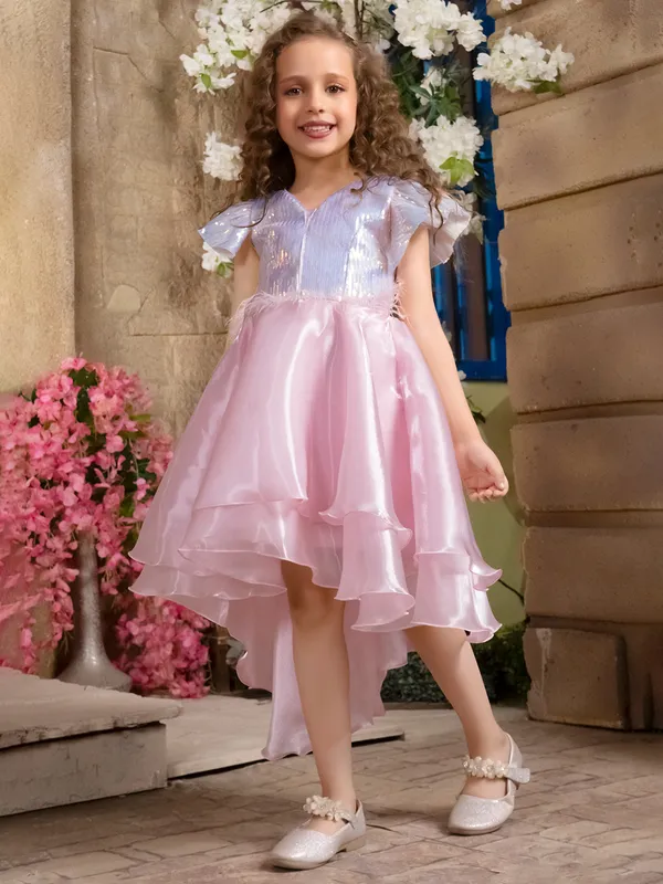 Light pink organza frock for girls