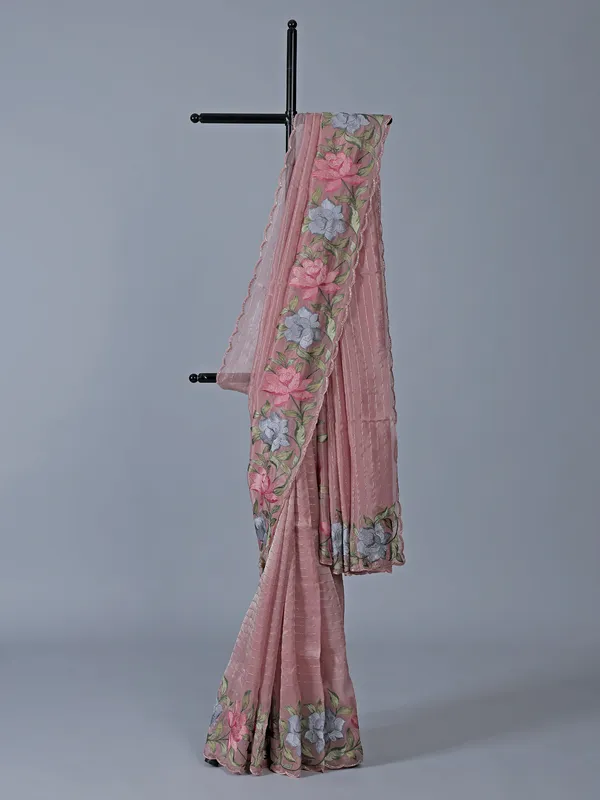 Light pink organza saree for special ocassion