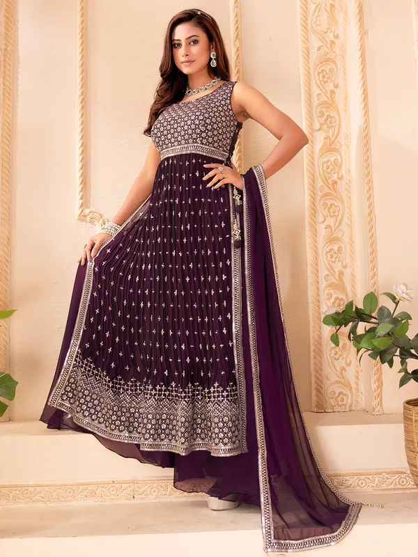Purple palazzo suit in soft georgette for women