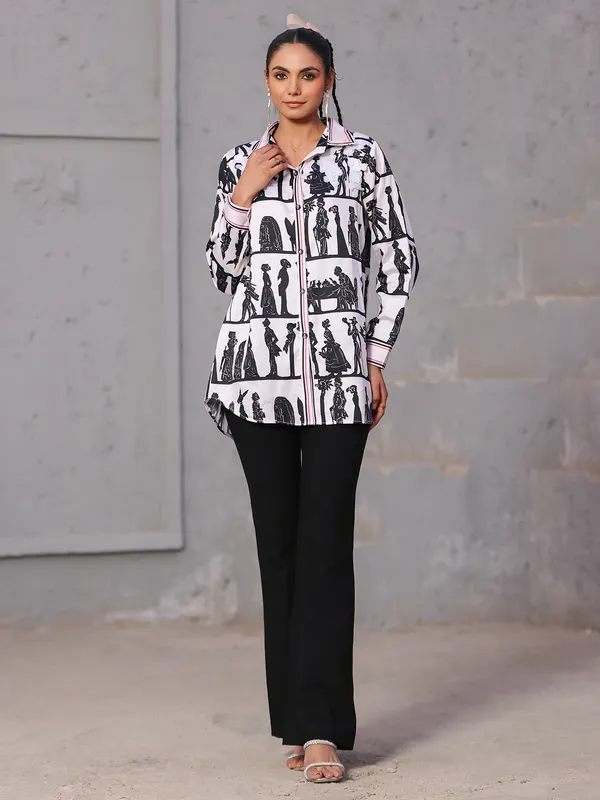 Light pink printed malai cotton top with sequins work