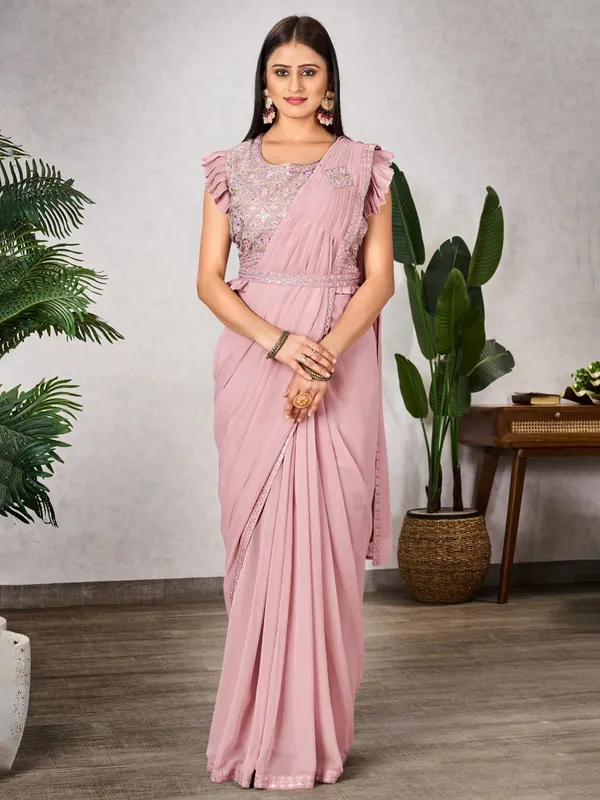 Light pink shimmer georgette party wear saree