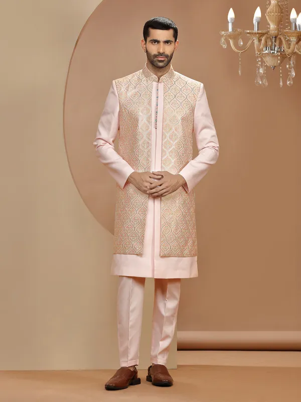 Light pink silk embroidery indowestern