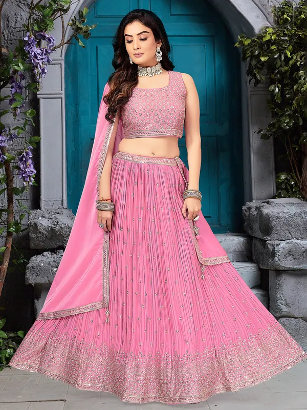 Light pink silk lehenga choli for wedding wear