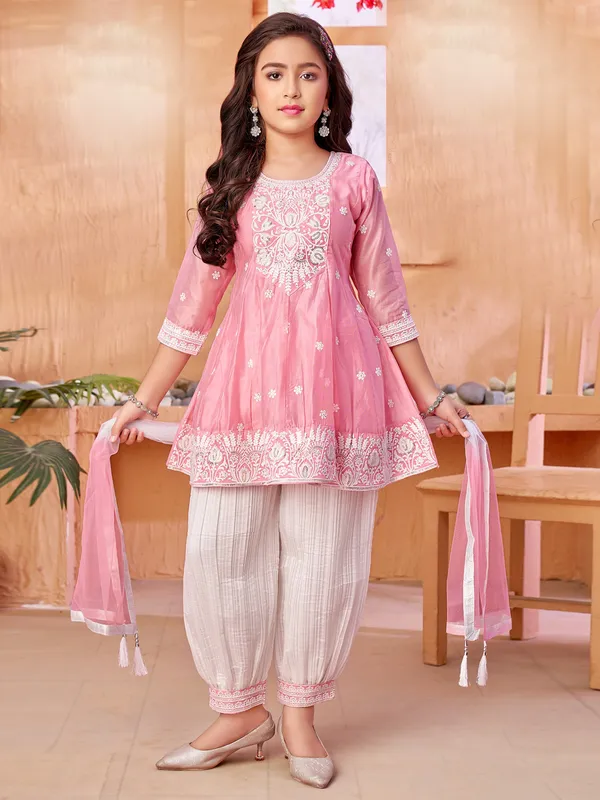 Light pink silk salwar suit with embroidery work