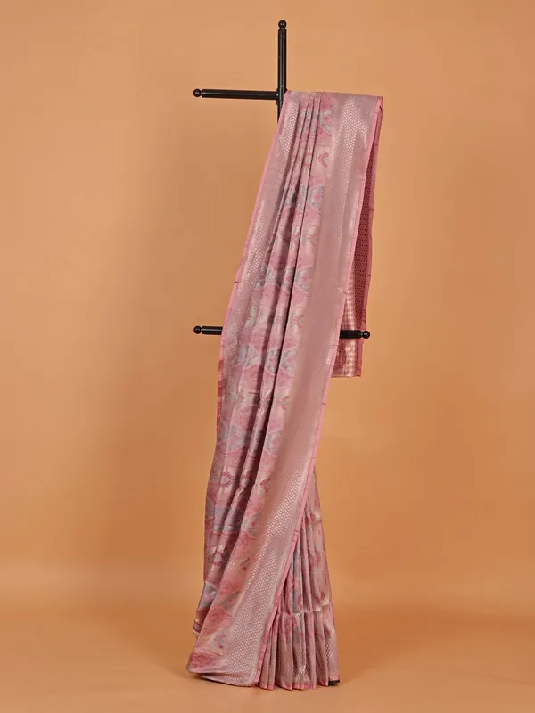 Light pink silk saree with print