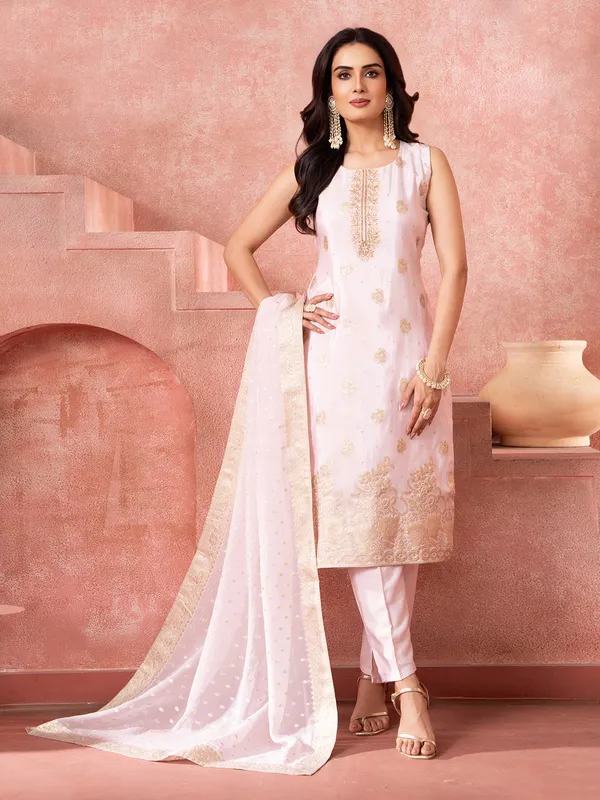 Light pink straight cut silk salwar suit