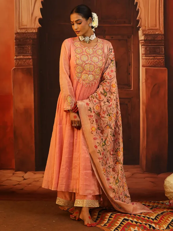 Light pink tissue silk salwar suit for women