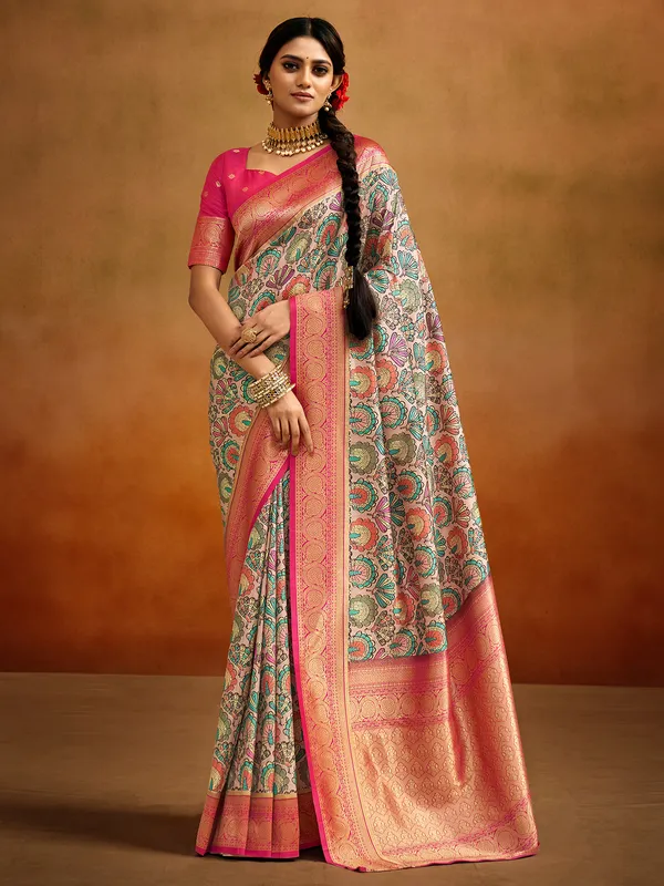 Light pink tusser silk saree