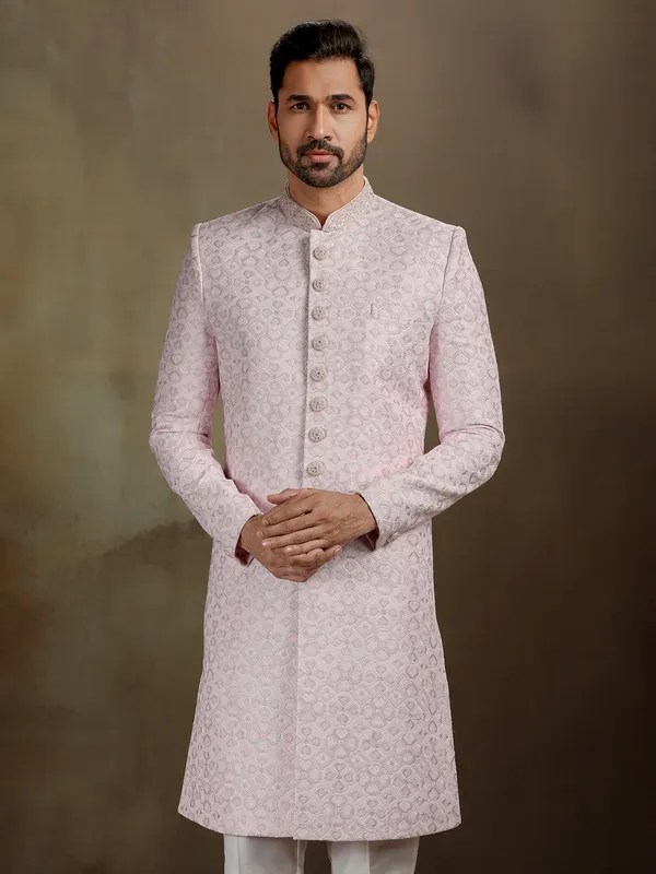 Light pink zari cotton silk indo western