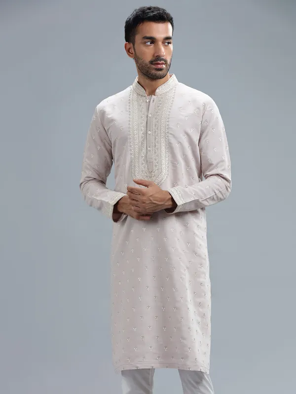 Light Purple cotton silk kurta set for men