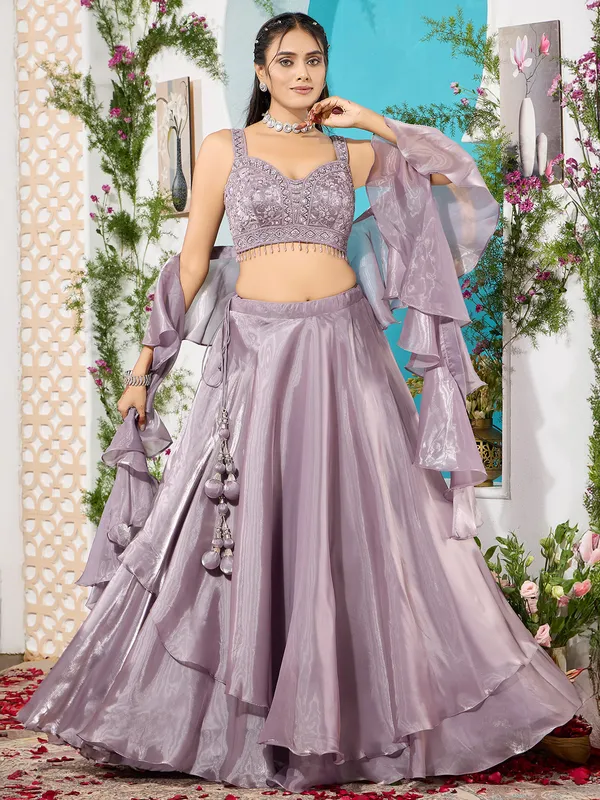 Light purple organza lehenga choli for wedding