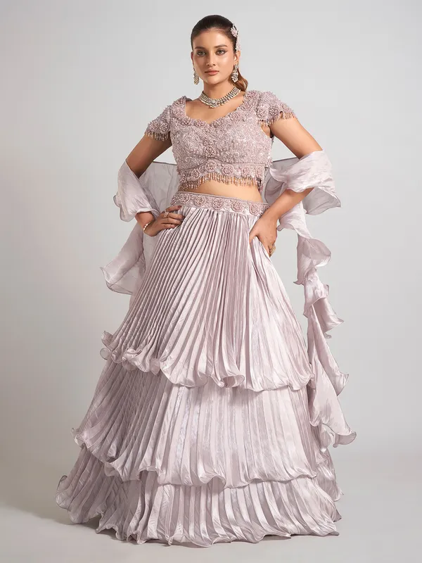 Light purple organza lehenga choli for wedding wear
