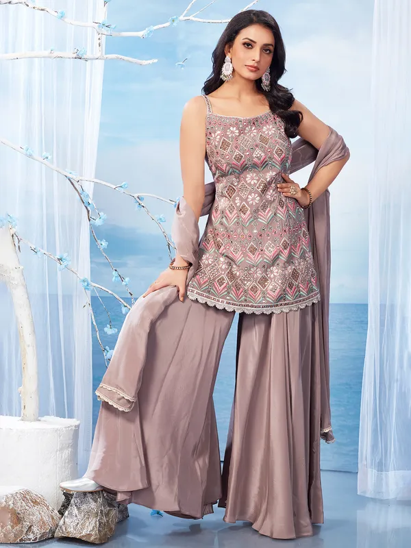 Light purple palazzo salwar suit in satin