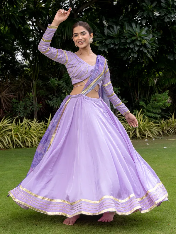 Light purple plain silk lehenga choli with gota work