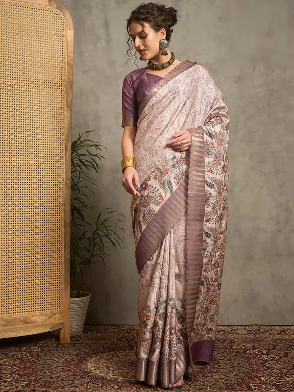 Light purple printed bhagalpuri silk saree