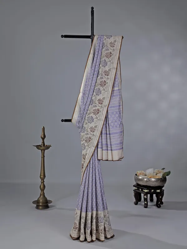 Light purple printed cotton silk saree