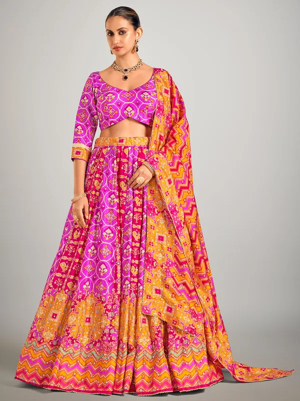 Light purple printed lehenga choli in silk