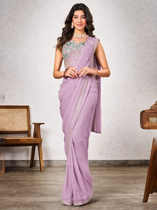 Light purple ready to wear shimmer georgette saree