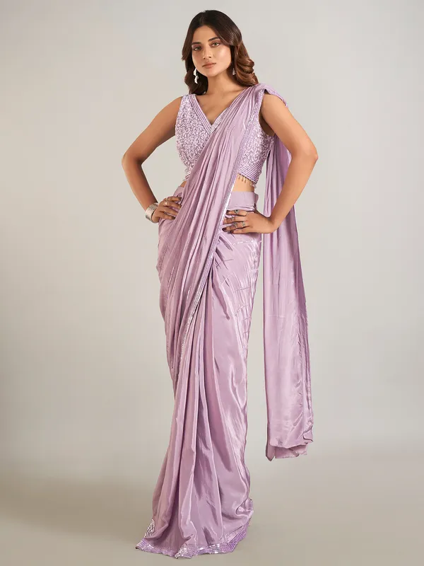 Light purple satin saree for party wear